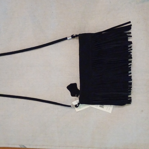 (NWT) D'margeaux- Blk Fringe Genuine Brush Leather Shoulder Strap Purse - Picture 3 of 7